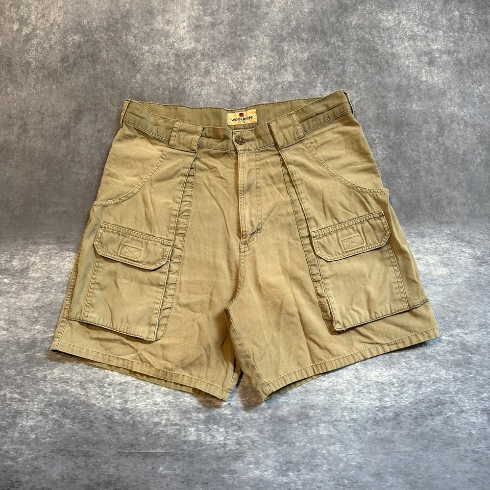 VTG Woolrich Mens Khaki Green Canvas Cargo Utility Shorts 32 Gorpcore Outdoor